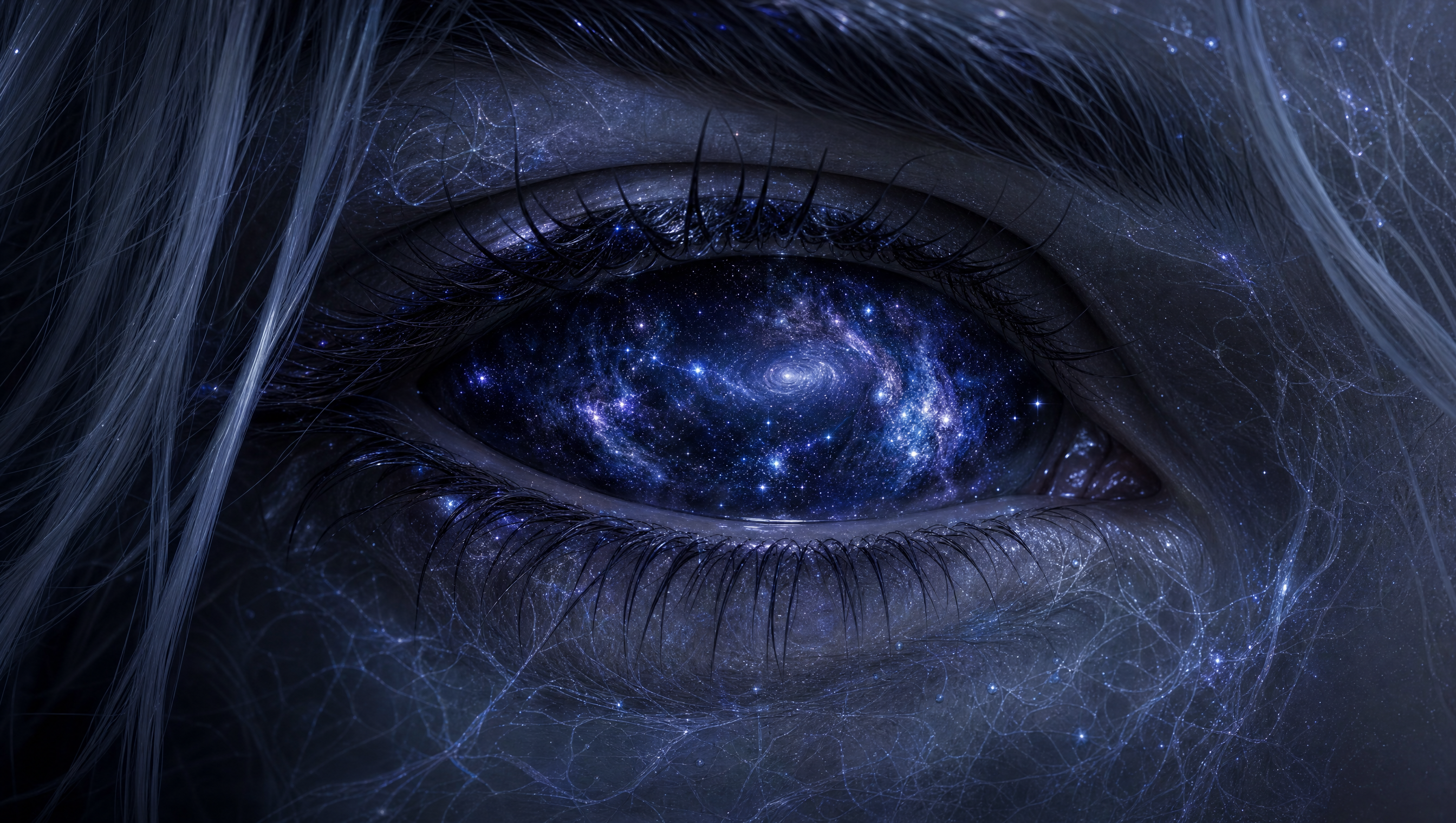 Extreme macro of a single galaxy-eye, cosmos rotating within